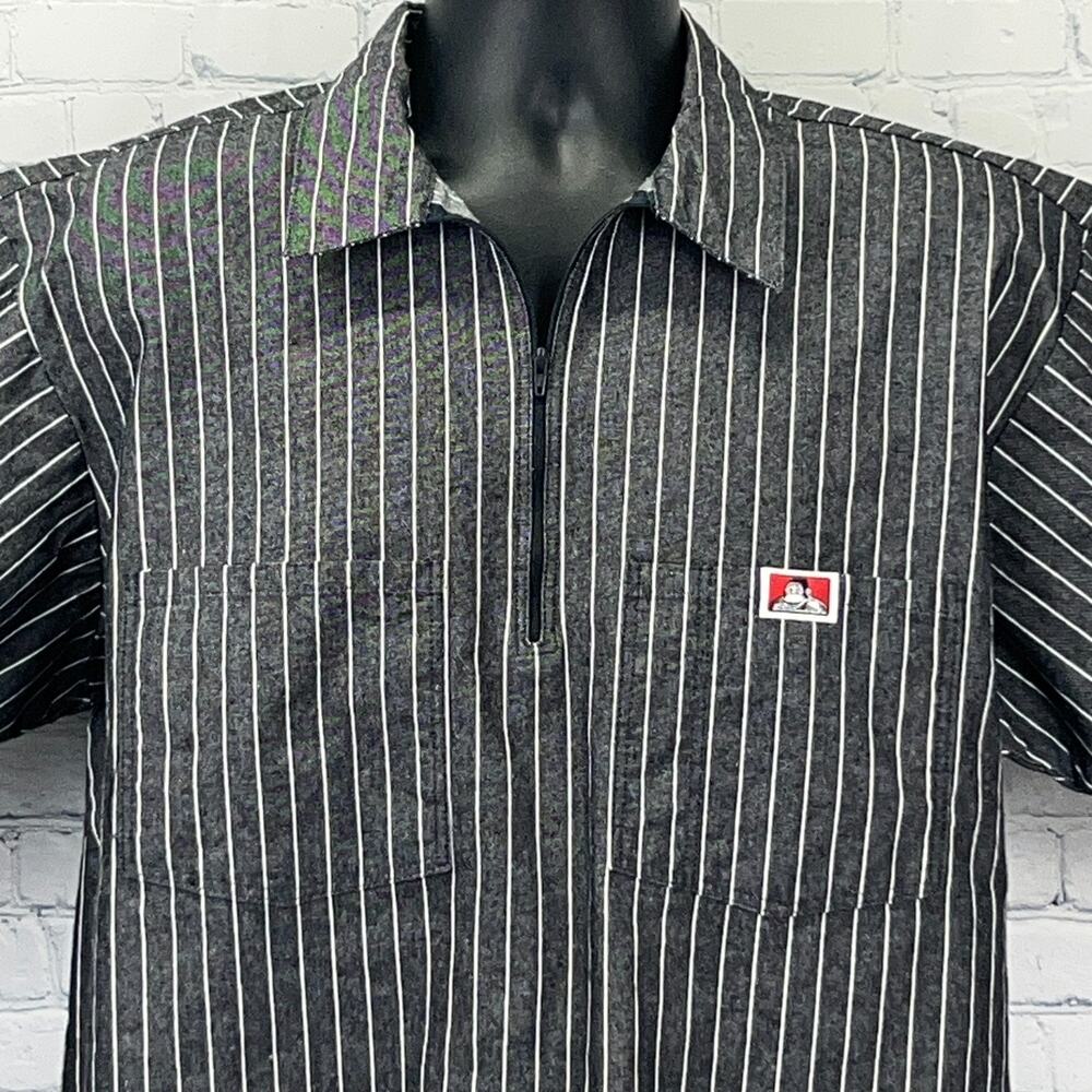 Ben Davis Hickory Striped Pullover 1/4 Zip Shirt XL X-Large Gray Short Sleeve
